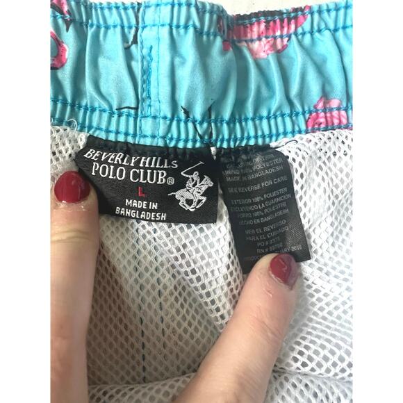 Beverly Hills Polo Club Flamingo Swim Trunks L Mesh Lined Tropical Beach Shorts - Picture 7 of 7